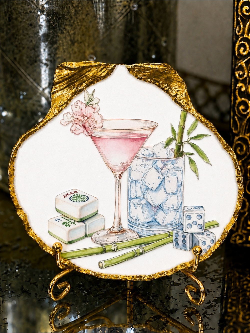 Hand Crafted Mahjong Trinket Shell Dish 5”